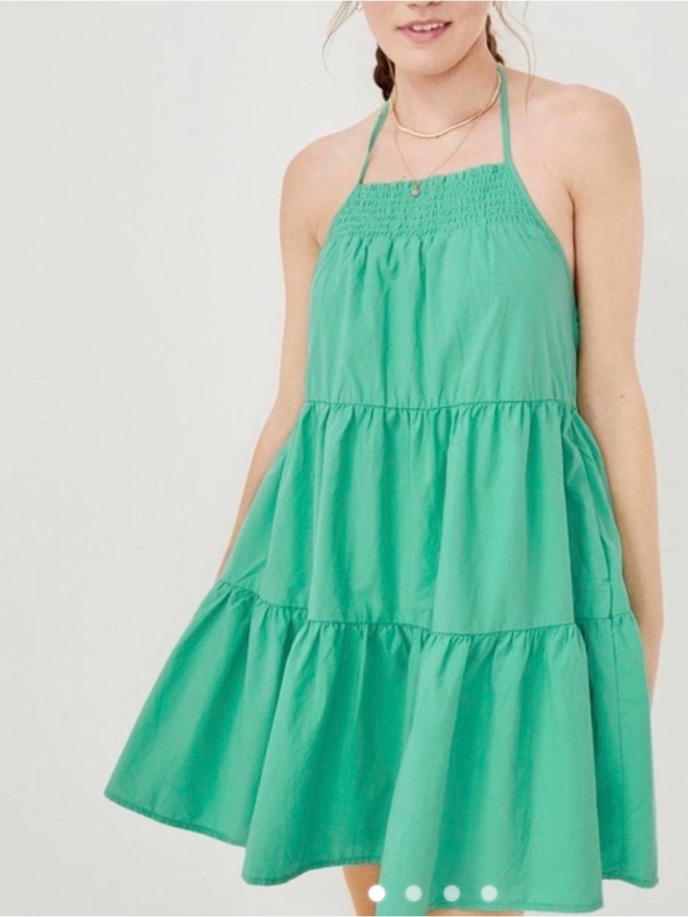 American Eagle Outfitters HIGH NECK POPLIN Green Halter Tiered Mini Dress SZ XL